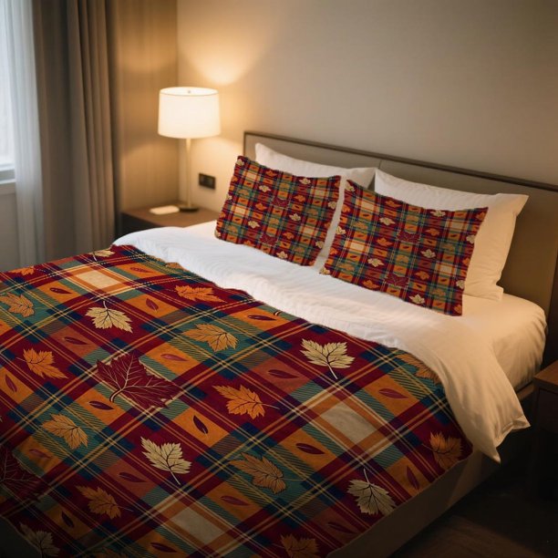 Autumn Plaid Duvet Cover Set Digital Print AllSeason Comfort
