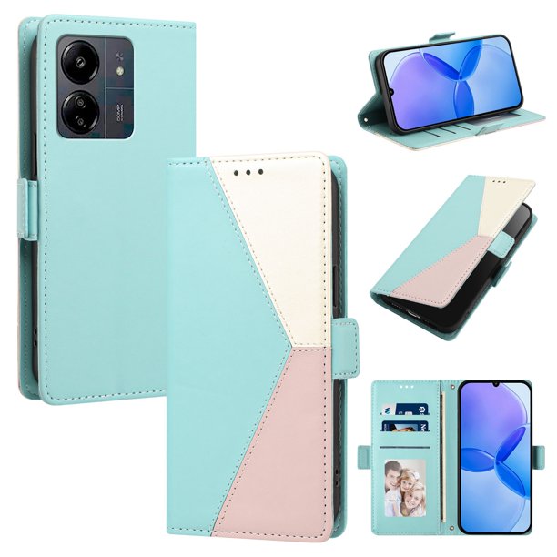 Funda Cartera para Xiaomi Redmi 13C con Cierre Magnético, Tricolor, Verde