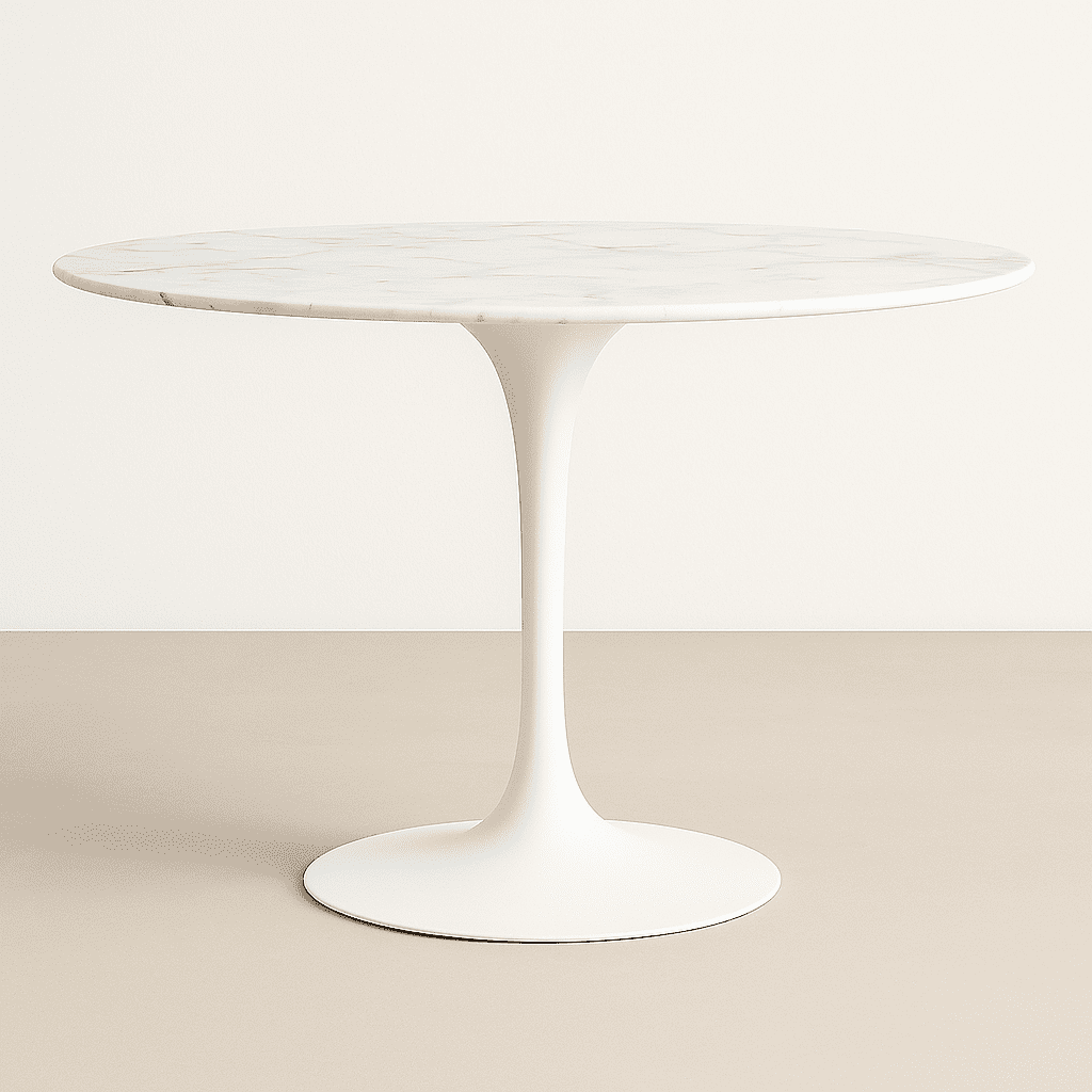 Oh! Mi Hogar ® - Mesa Tulip Redonda De Cuarzo Calacatta Soft Base Blanco 100cm