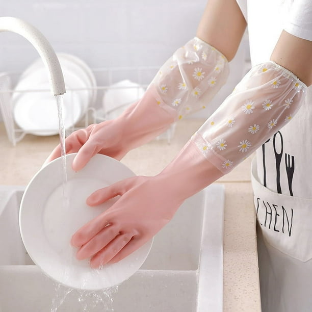 1 Pair, Long Sleeve Rubber Gloves, Reusable Dishwashing Gloves, Kitchen Oven Pet Cleaning Gloves