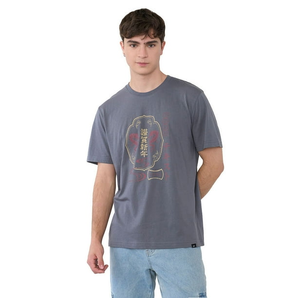 Polera Hombre Fun Asiática Gris Corona