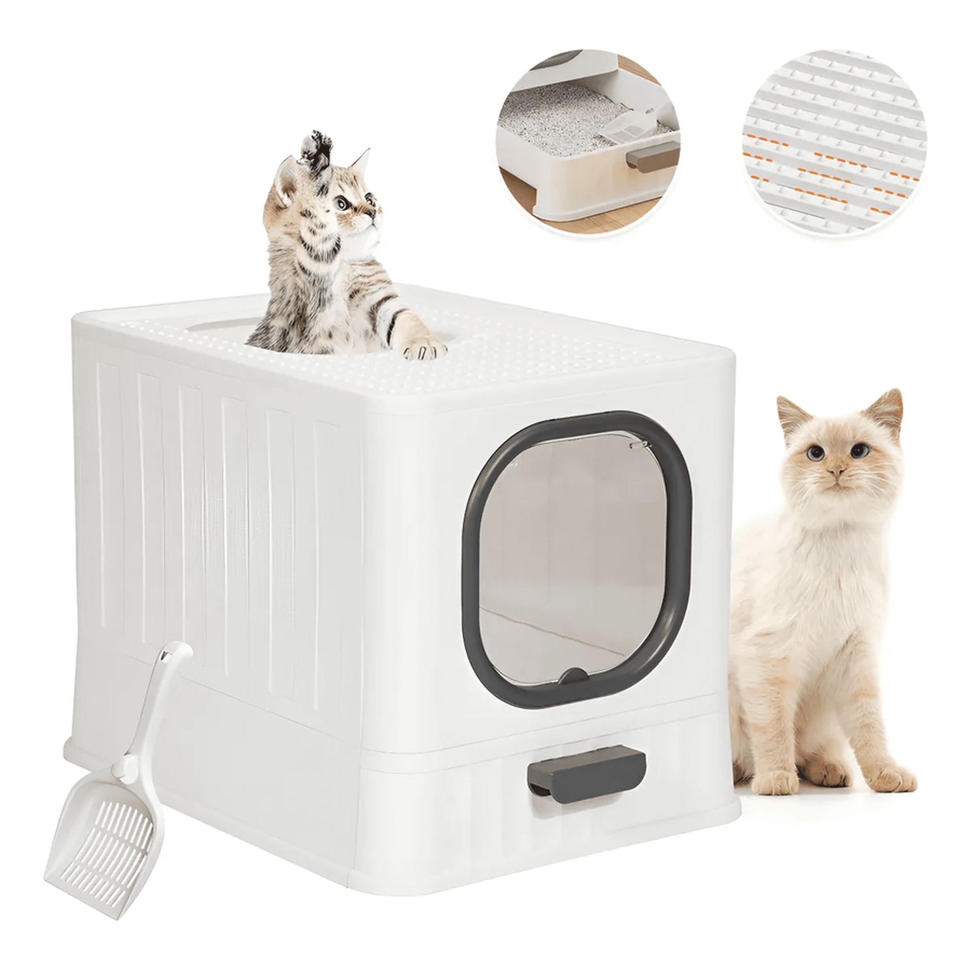 Arenero para Gato KOBA Cerrado Grande Baño Sanitario con Pala Color Blanco