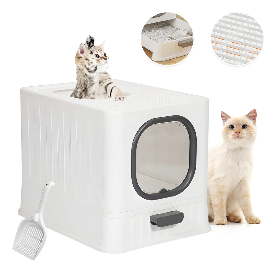 Genérico - Arenero Para Gato Koba Cerrado Grande Baño Sanitario Con Pala Color Blanco