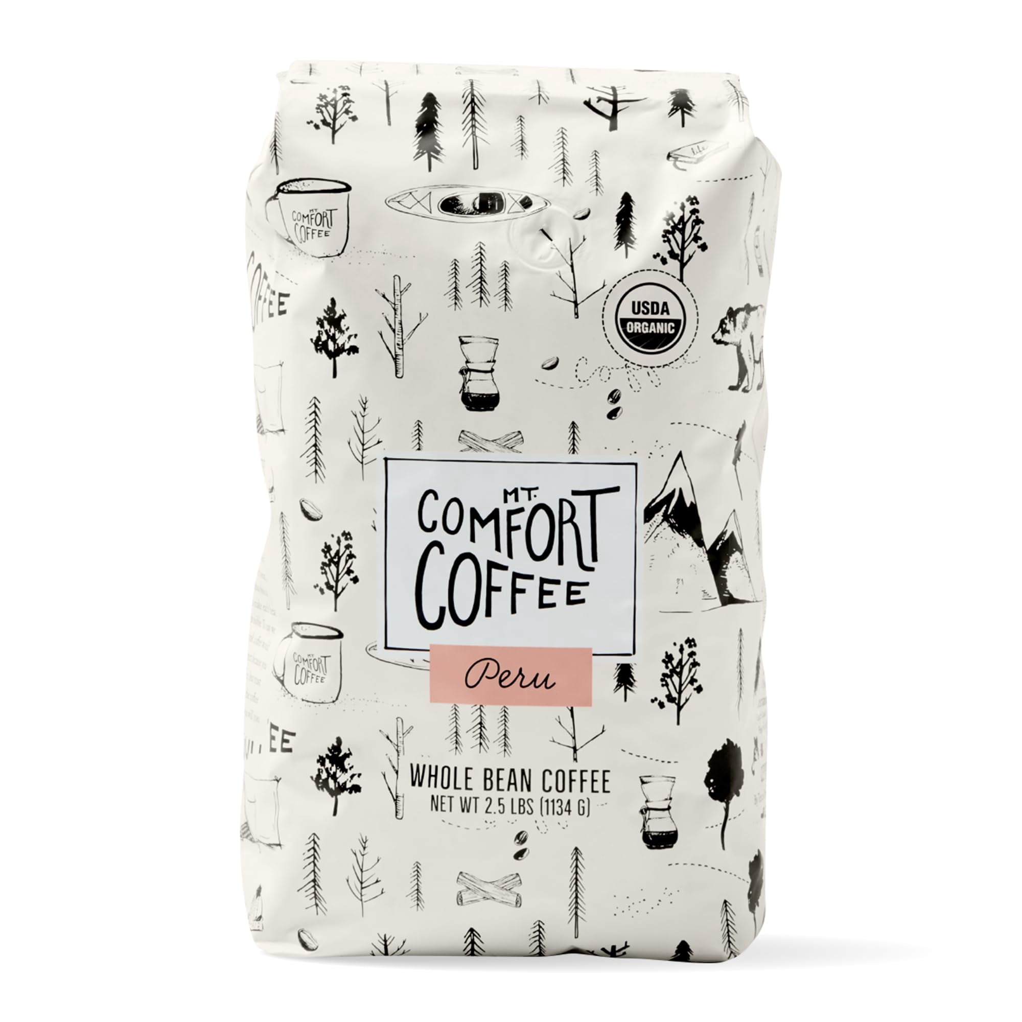 Mt. Comfort Coffee - Café En El Monte. Grano Integral Comfort Organic Peru, Tostado Medio, 1,13 Kg