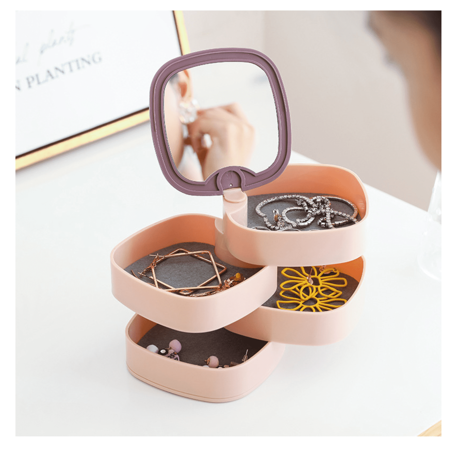 Genérico - Organizador De Joyas 4 Niveles - Joyero 360o Con Espejo