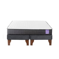 5° Sueño - Cama Europea 2 Plazas 150X190 Cm Base Colchón Madera Gris
