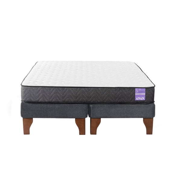 Cama Europea 2 Plazas 150x190 cm Base Colchón Madera Gris