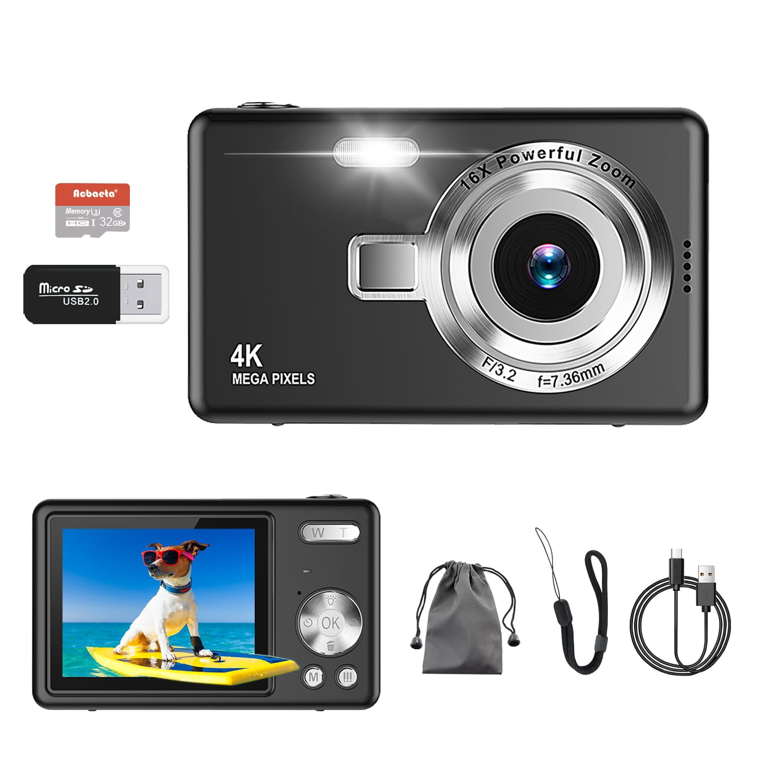 Cámara Digital Acbaeta 50 Mp 4k Uhd Con Zoom 16x, Portátil