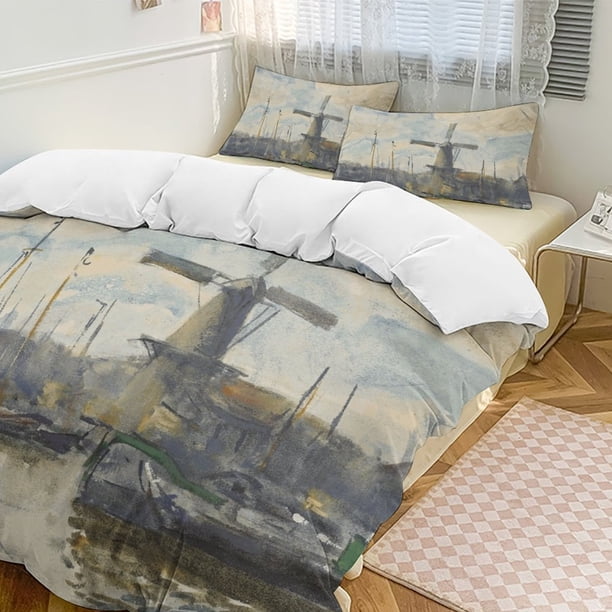 Oil Painting Style 3-Piece Twin Bed Set - Includes 1 Single Comforter And 2 Pillowcases Bedding - Fade Resistant Microfiber - Oil Painting Style