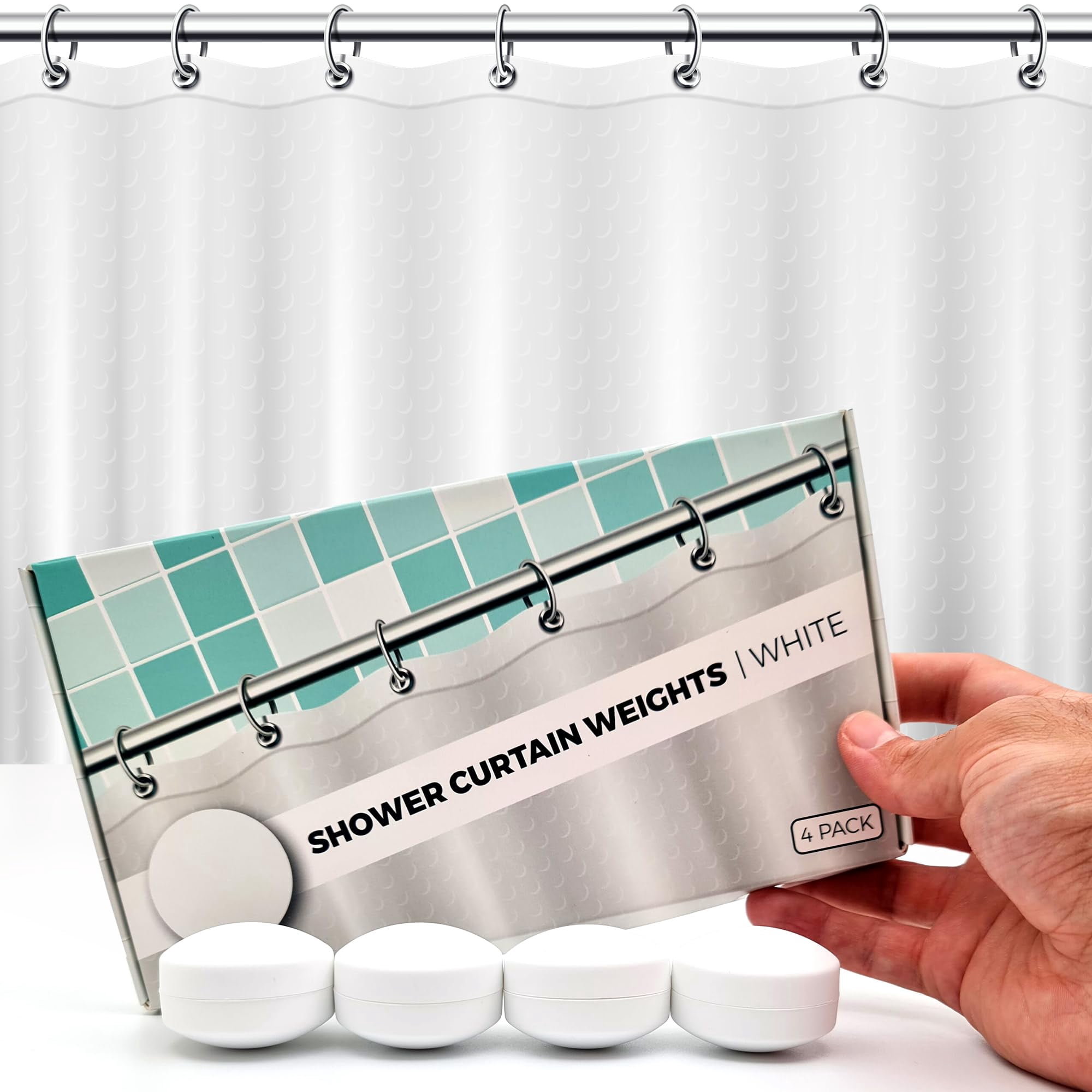 Hmmagnets - Cortinas De Ducha Con Imanes Hm, Antiondulantes, 4 Pares, Blancas