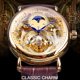 thumbnail image 4 of Reloj Mecánico para Hombre de Diseño Clásico de Moda con Esfera Dorada Real, Manecillas Azules y Correa Retro de Cuero Marrón, 4 of 8