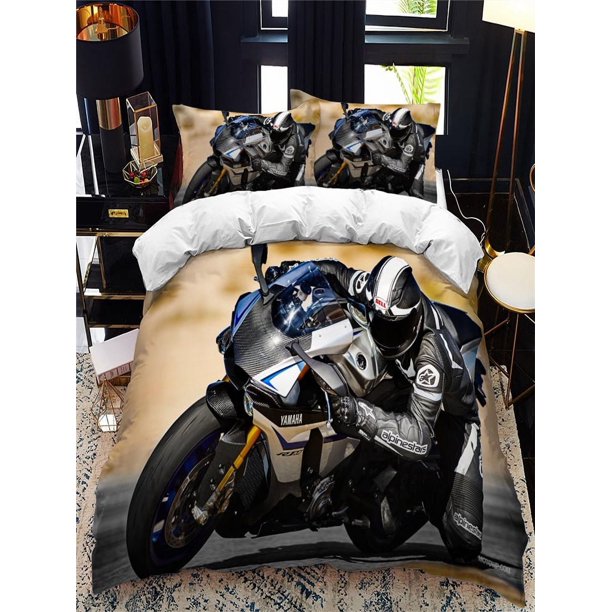 v982 Bed Sheets Motorcycle rider bed duvet cover set queen calico Twin size comforter bedding set Single complete set. 3-Piece Bedding Set (1 Duvet Cover + 2 Pillow Shams) Bed Sheets ju982
