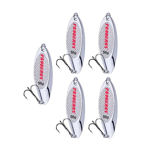 5 piezas de cucharas de pesca, cebos y señuelos para lubinas, cucharas de fundición, cebos metálicos para jigging, cebos para pescar leucomas, truchas Plata 50g