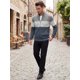 thumbnail image 2 of INSPIRE CHIC Chaquetas de Suéter para Hombre Cuello Alto Rayas en Contraste Chaqueta de Suéter M Gris Azul Marino, 2 of 6