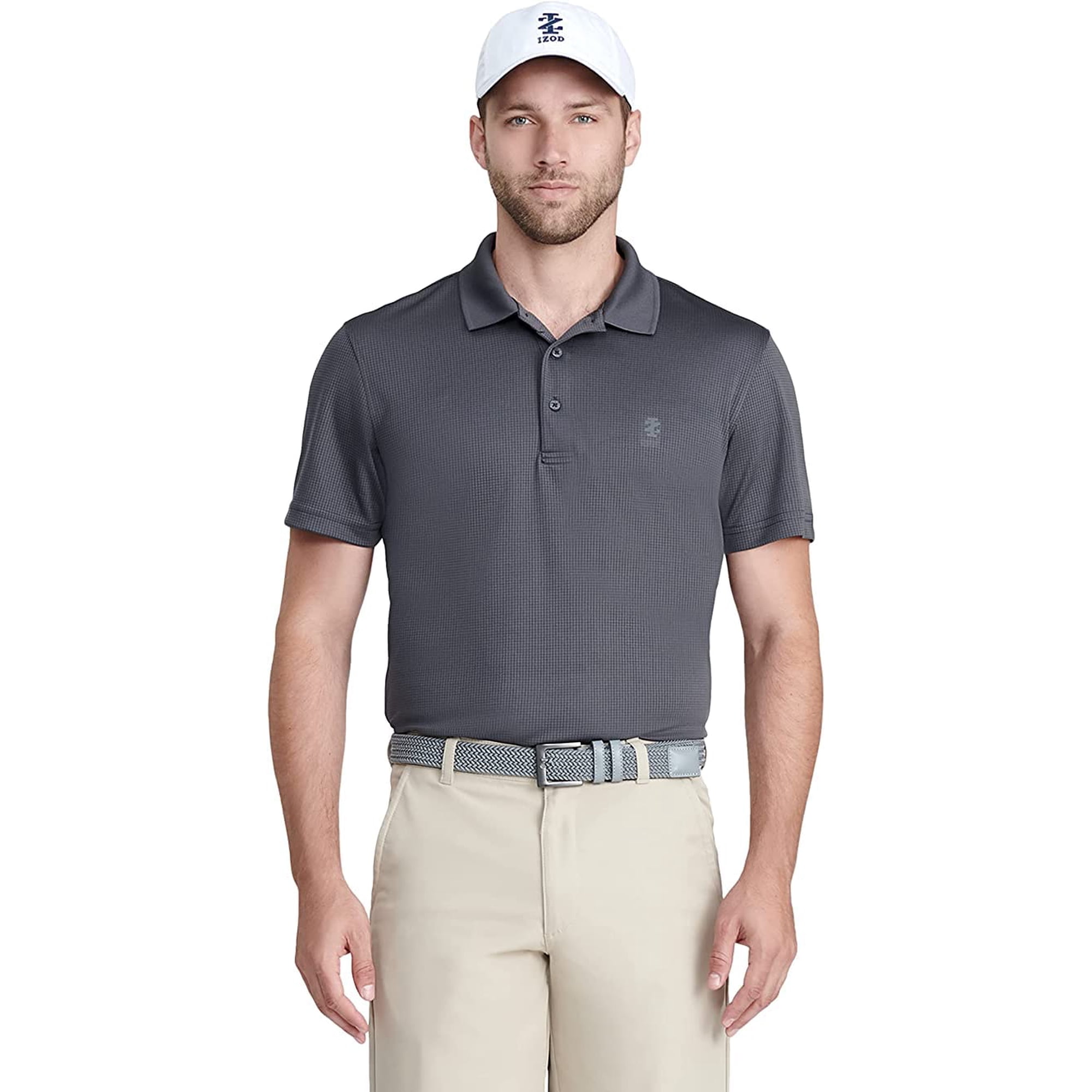 Camisa Tipo Polo Izod Para Hombre, Rendimiento Para Golf, Diseño De Cuadros, Color Asfalto, Talla S