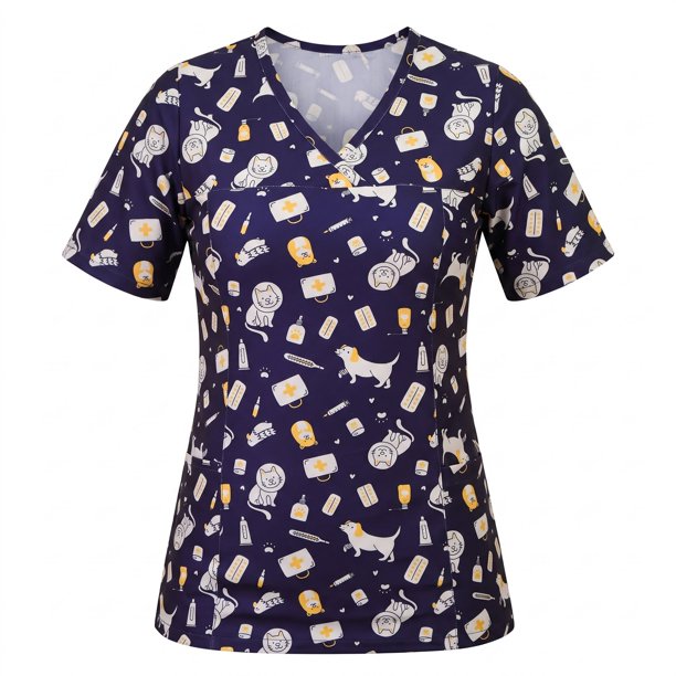 Delantal Mujer tela elasticada estampada Animalitos. Combina con Azul Marino - Art. 2504