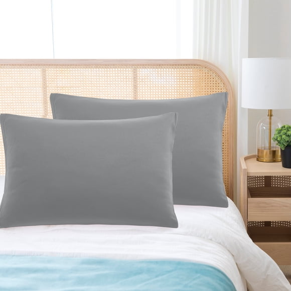 PiccoCasa 1800 Microfibra Transpirable Fundas de Almohada con Cremallera Juego de 2, Queen Gris 20"x30"
