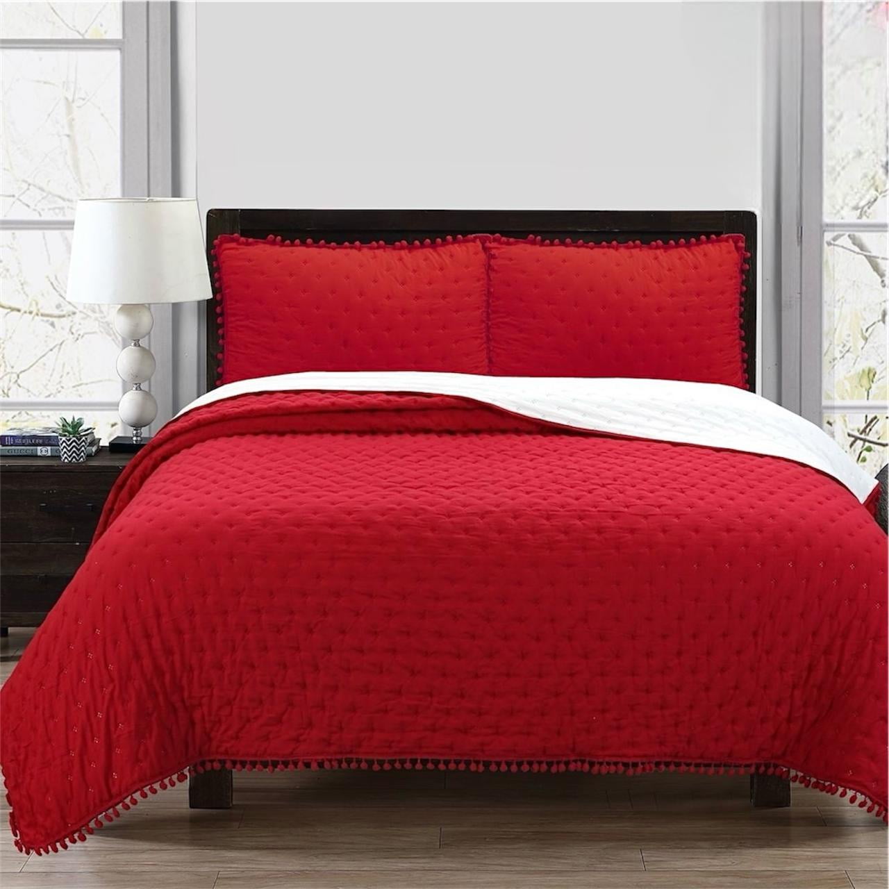 Todo Hogar Santiago De Chile - Cubrecama De Algodón Con Pompones 2plazas - Rojo