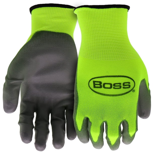 Guantes de trabajo BOSS con revestimiento de nitrilo de alta visibilidad, paquete de 5