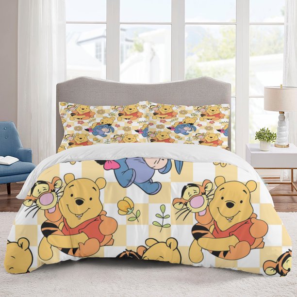 Winnie Bedding Sets Cartoon Duvet Cover Lightweight 3 Piece Bet Sets for Kids Boys Girls