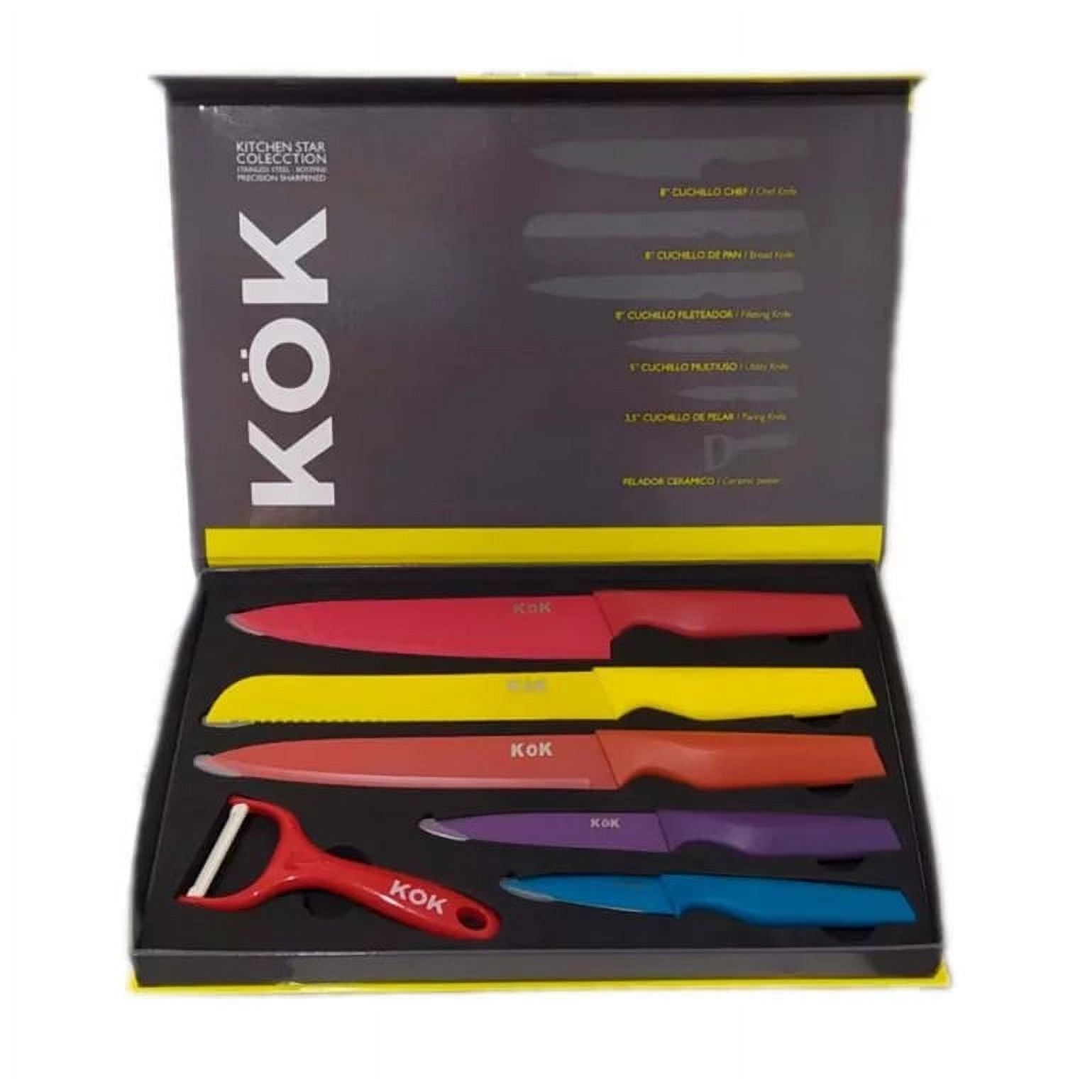 Kok - Estuche 6 Cuchillos Cocineros Colo