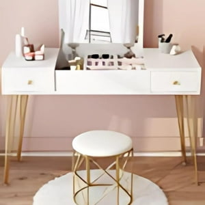 Castellaro - Tocador Maquillaje Metal Madera Blanco + Espejo Con Luz Elena