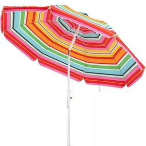 Genérico - Sombrilla Reclinable 2.40 Mts Diametro Playa Camping Diseño Rayas Colores Varios