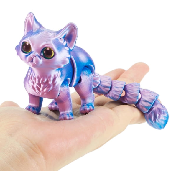 Juguete Antiestrés Gato Articulado Impreso En 3d Azul Violeta