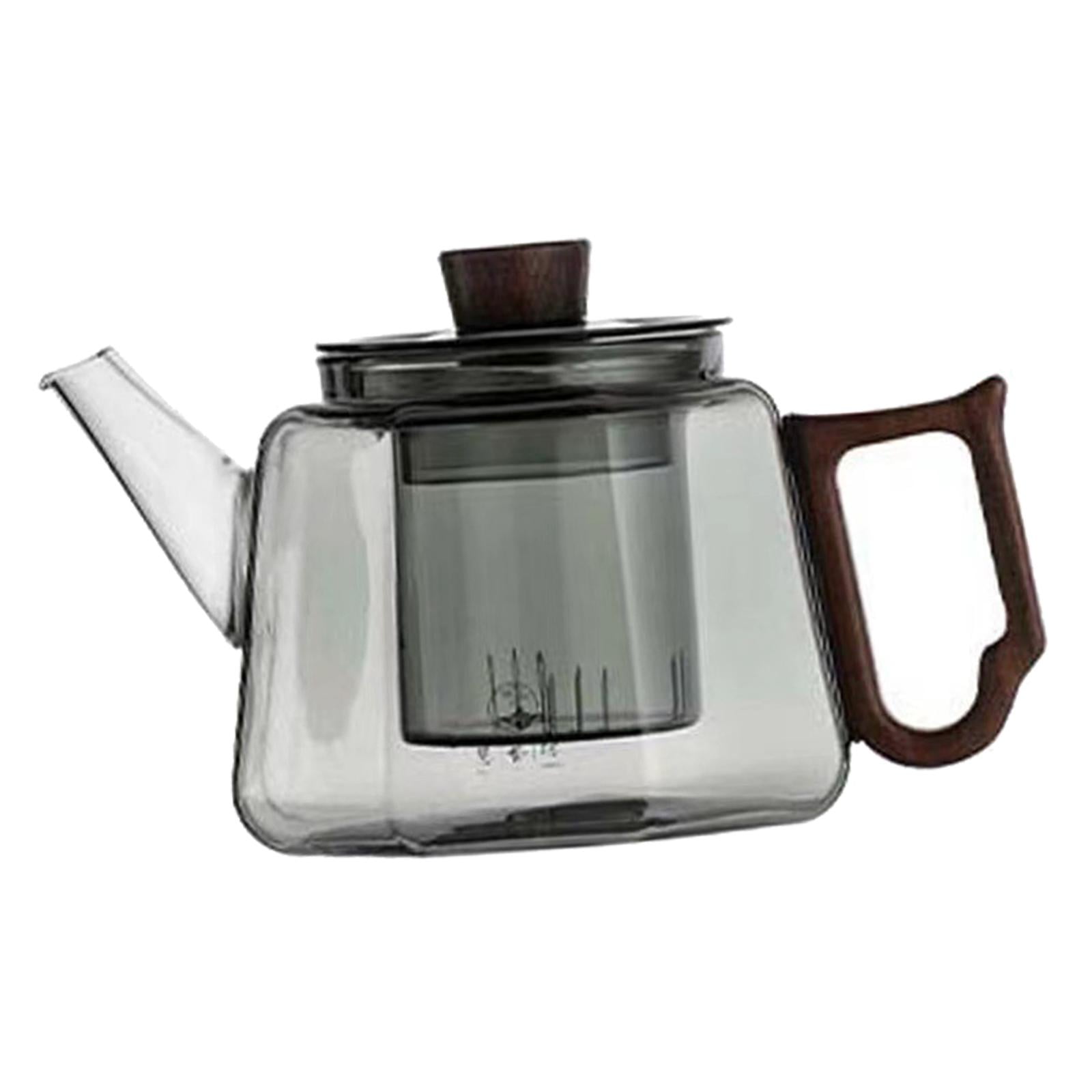 Magideal - Tetera De Hojas Sueltas, Tetera De Borosilicato Transparente Con Infusor Extraíble, Tetera De Madera Para Cocina, Tetera De Viaje, Tetera Floreciente