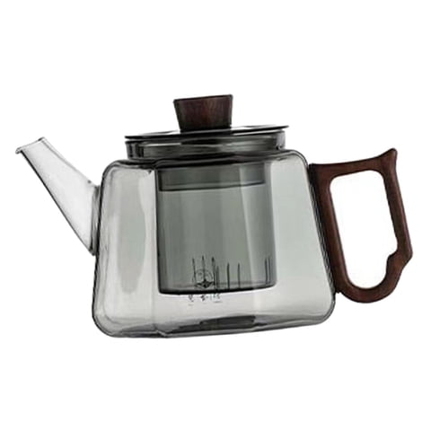 Magideal - Tetera De Hojas Sueltas, Tetera De Borosilicato Transparente Con Infusor Extraíble, Tetera De Madera Para Cocina, Tetera De Viaje, Tetera Floreciente