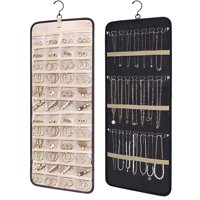 Xusx111 - Joyería Colgante Organizador Rollo De Almacenamiento Con Colgante Ganchos De Metal Soporte De Joyería Doble Cara Para Pendientes, Collares, Anillos En Armario, Pared, Puerta, 1 Pieza, Grande, Negro