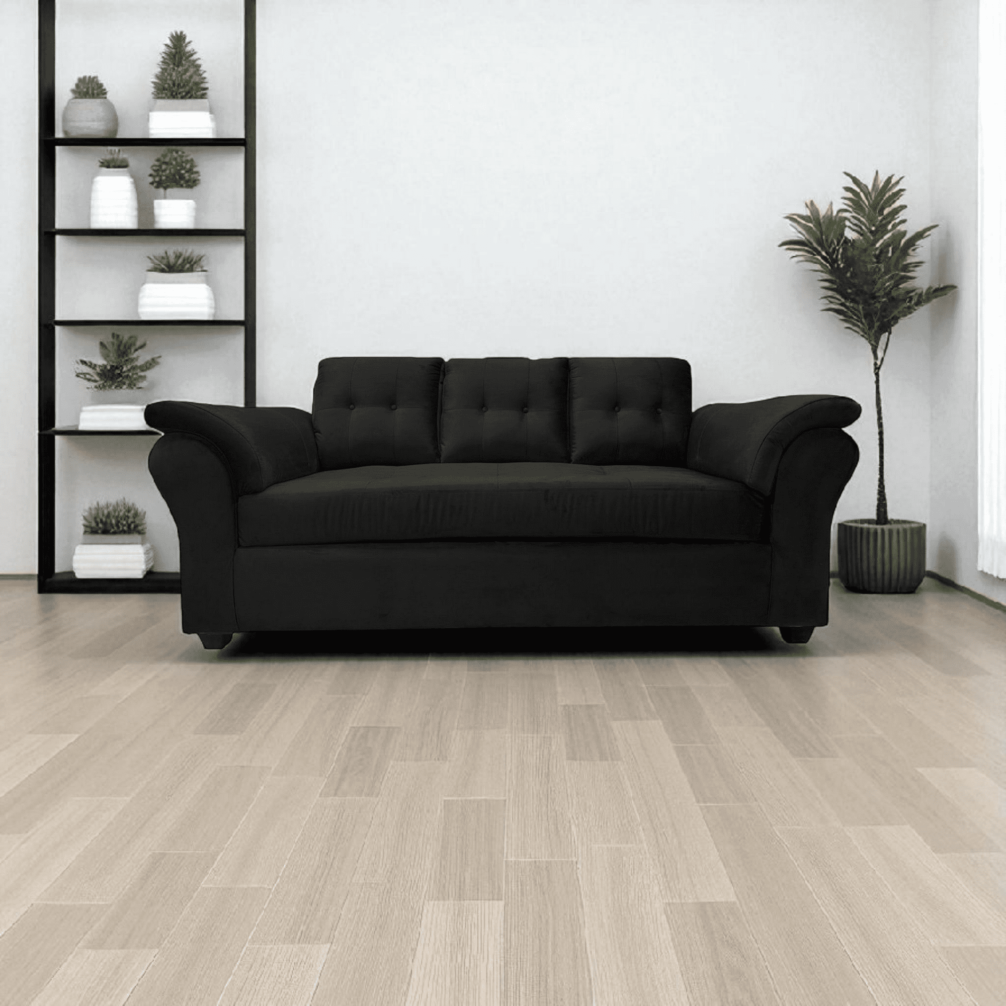 Muebles Jd - Sofá 3 Cuerpos Sira Felpa Negro