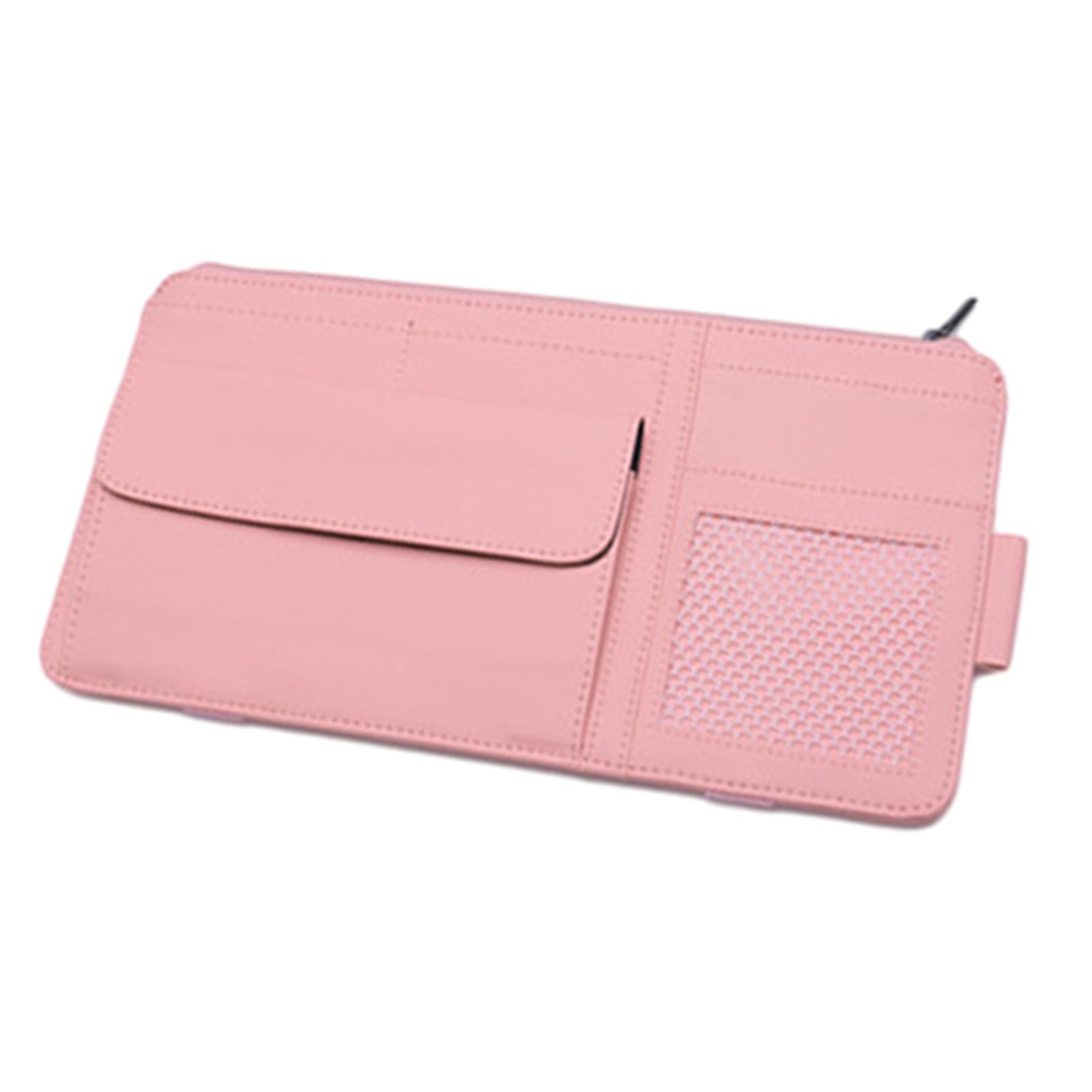 Magideal - Organizador Para Visera De Coche, Tarjetero, Multifuncional, Práctico, Pu, Gran Capacidad, Bolsillo De Almacenamiento, Organizador De Teléfono Móvil P Rosa