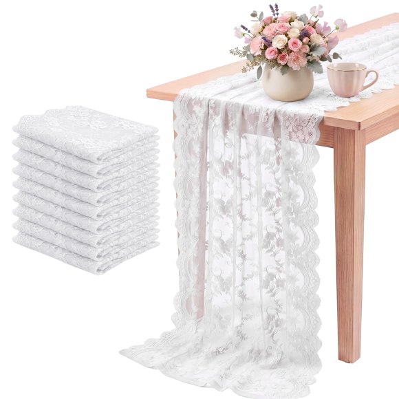 Caminero de Mesa Newwiee 80 cm x 305 cm Blanco 10 uds Floral