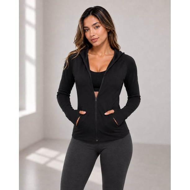 Chaqueta Deportiva Mujer Ajustada Capucha Bolsillos Gym Fitness