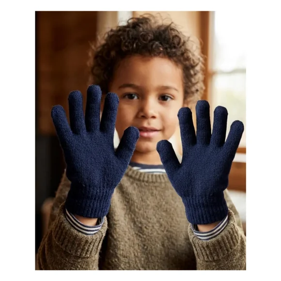 Guantes De Lana Térmicos Para Niños - Invierno Suave Color Azul Marino