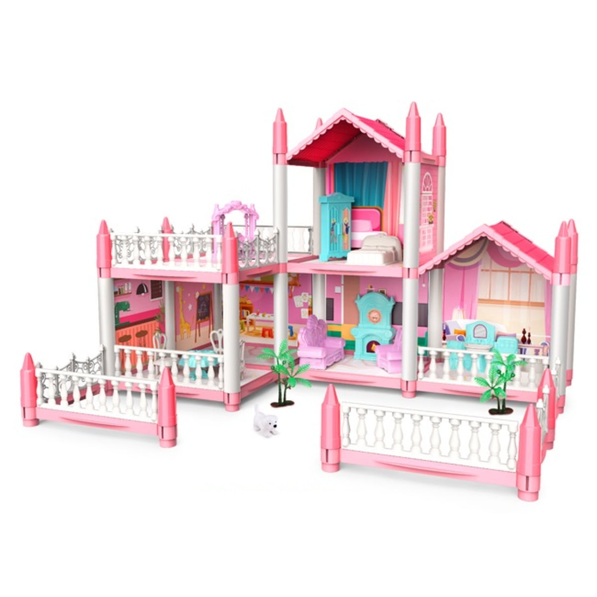 Otuti - Casa De Muñecas Rosa Con Muñecas Y Accesorios