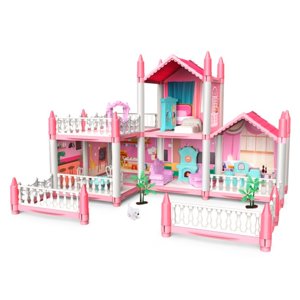 Otuti - Casa De Muñecas Rosa Con Muñecas Y Accesorios