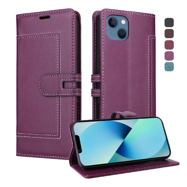 Premium Wallet Case for iPhone 14 Plus with Card Slots & Kickstand, Flip Cover Purple