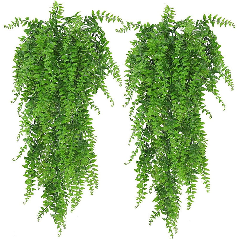 Xusx111 - 2pcs Plantas Artificiales Boston Helechos Viñas Falsas Colgando Hiedra Decoración Plástico Verde Para La Pared Interior Al Aire Libre Cestas Colgando Boda Guirnalda Decoración (81 Malla De L