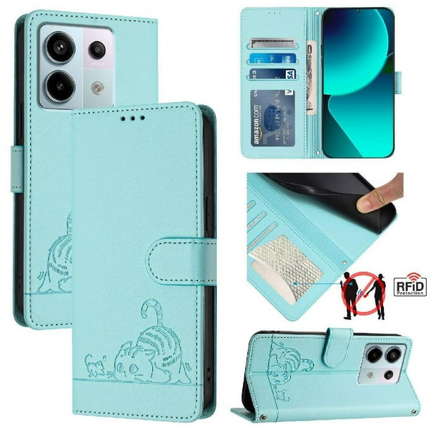 Funda tipo cartera FOXDOCK para Xiaomi Redmi Note 13 Pro 5G con soporte, ranuras, RFID, diseño de gato
