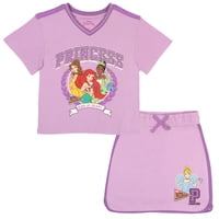 Conjunto Para Niñas De 2 Piezas Disney Princesas Con Remera Y Falda-Pantalón
