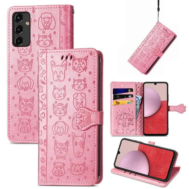Funda Cartera FOXDOCK para Samsung Galaxy A14 5G , Flip PU con Relieve de Gatos y Perros, Tarjetero y Soporte
