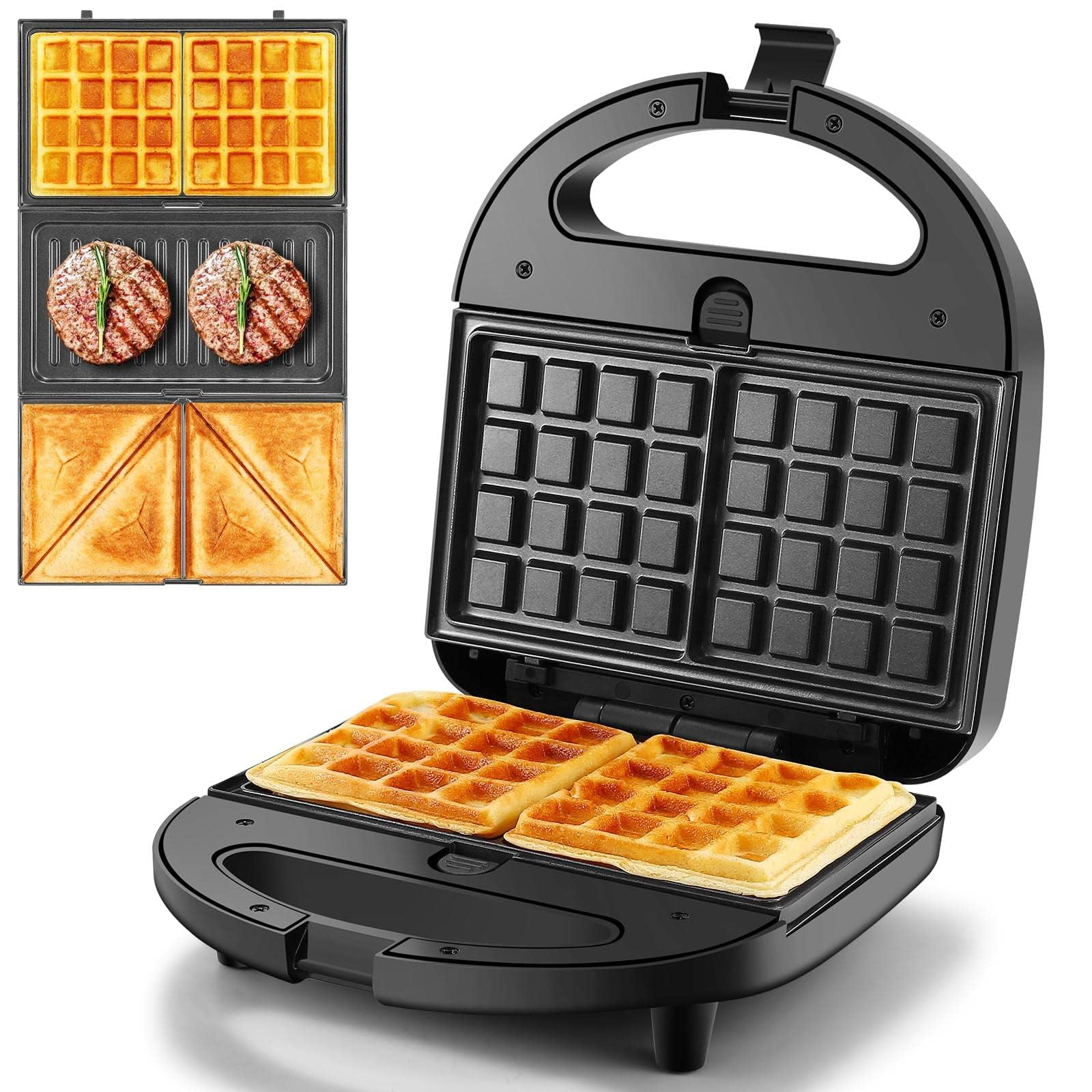 Sandwichera 3 En 1 Ostba Con Platos Extraíbles De 750 W, Color Negro