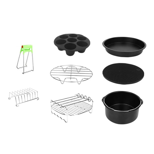 8Pcs 7 pulgadas Accesorios para freidoras de aire Estante para de material acero Abrazadera de soporte de metal de material acero Almohadilla de silicona con