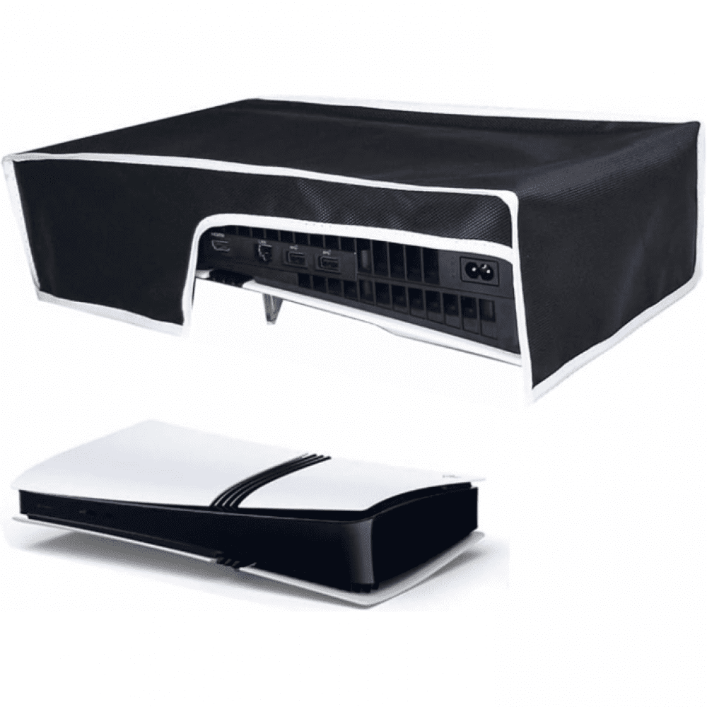Genérico - Funda Protectora Anti-polvo Para Ps5 Pro, Modo Horizontal Para Disc & Digital Console, Tela Oxford Antiarañazos Impermeable Fácil Acceso Al Puerto Del Cable - Negro Con Ribete Blanco