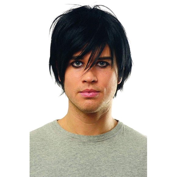 Disfraz de peluca Culture Emo para hombre, color negro