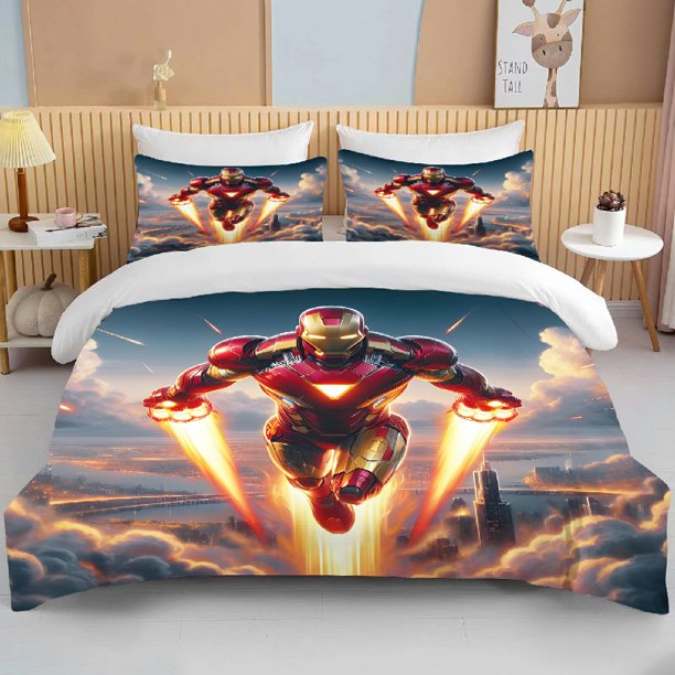 Marvel Iron Man Bedding Set Cartoon Anime Duvet Cover Comforter Pillowcase Boys Girls Children Adults King Bed Set Bed Sheets