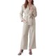 thumbnail image 1 of INSPIRE CHIC Conjunto de 2 Piezas para Mujer, Top con Cuello, Manga Larga, Escote en V y Lazo Frontal, Pantalón de Pierna Ancha, Talla Grande, Albaricoque, 1 of 5