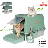 Koba - Set Arenero Gato Extragrande Baño Sanitario Michi Acero Inox Verde